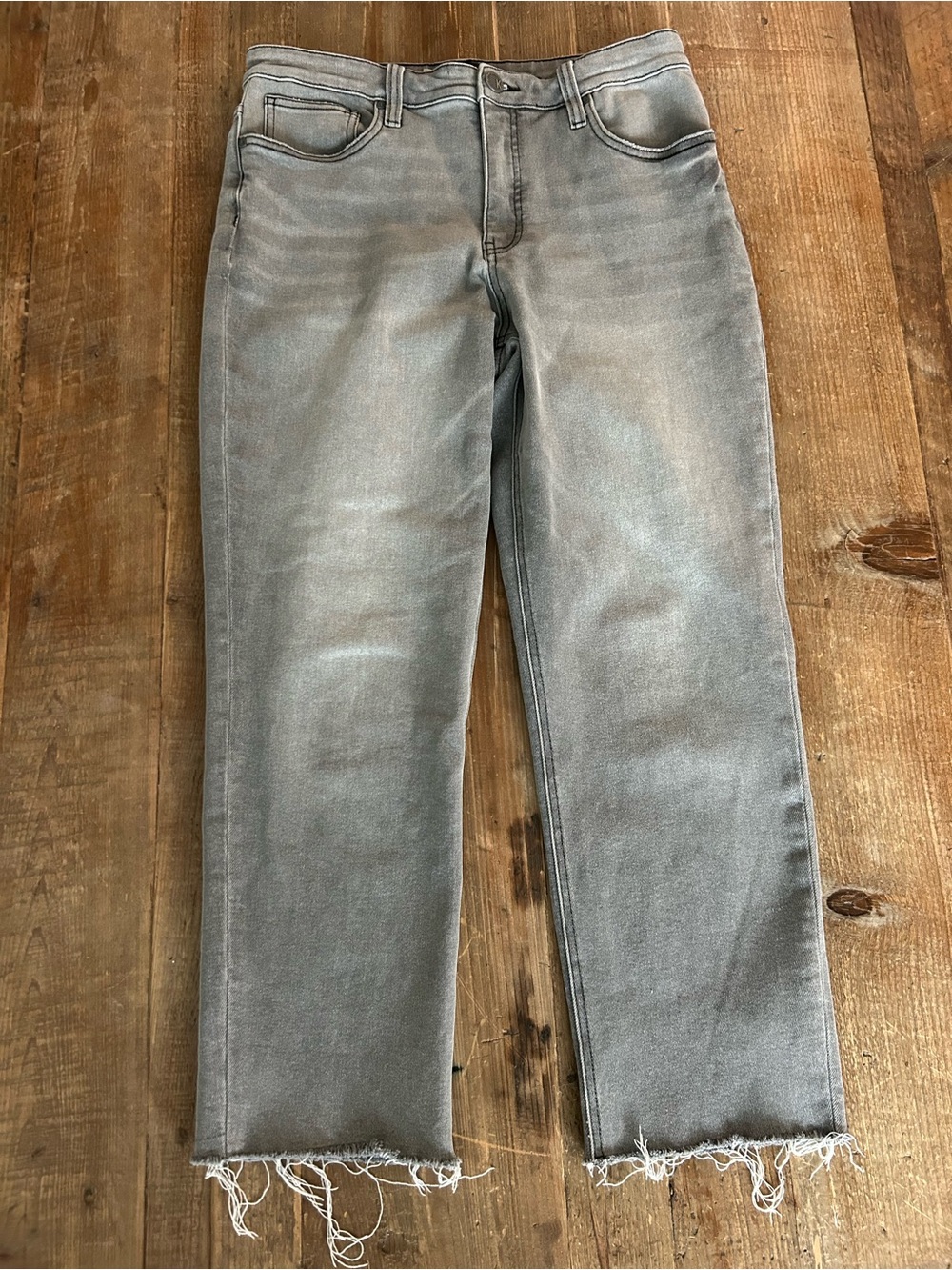 KUT Jeans Light Gray Jeans Rachael Fab Ab Mom Jeans Raw Hem Size 12